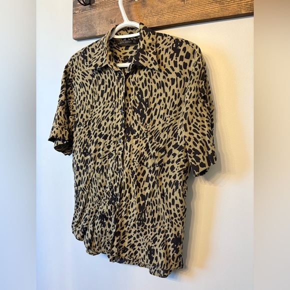 Zara Black and Tan Button Down Shirt with Leopard Print - Picture 5 of 9